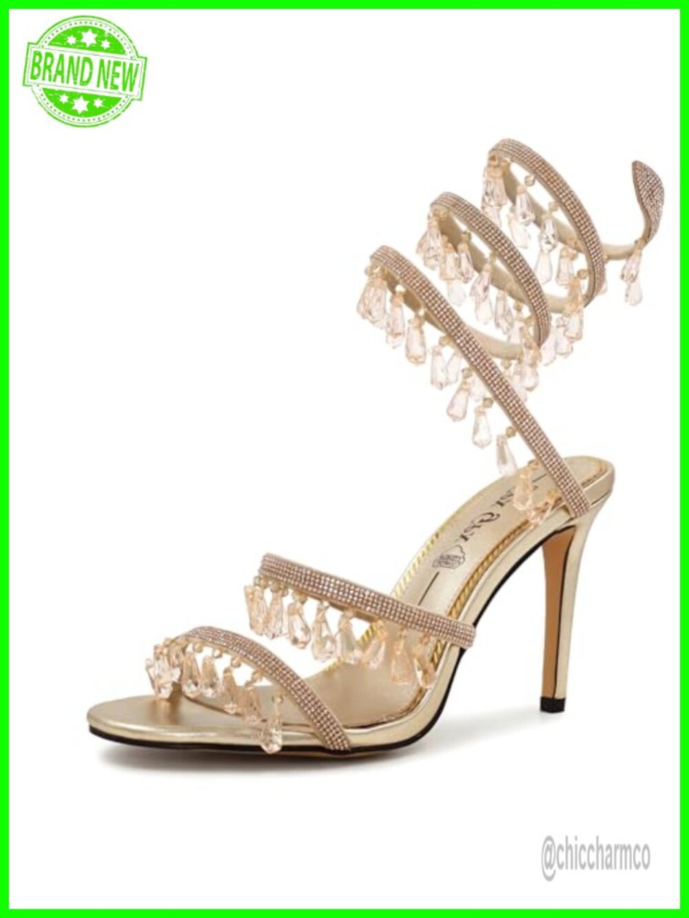 Rhinestone High Heels Ankle Wrap Stiletto Sandals Crystal Pendants Party Bridal